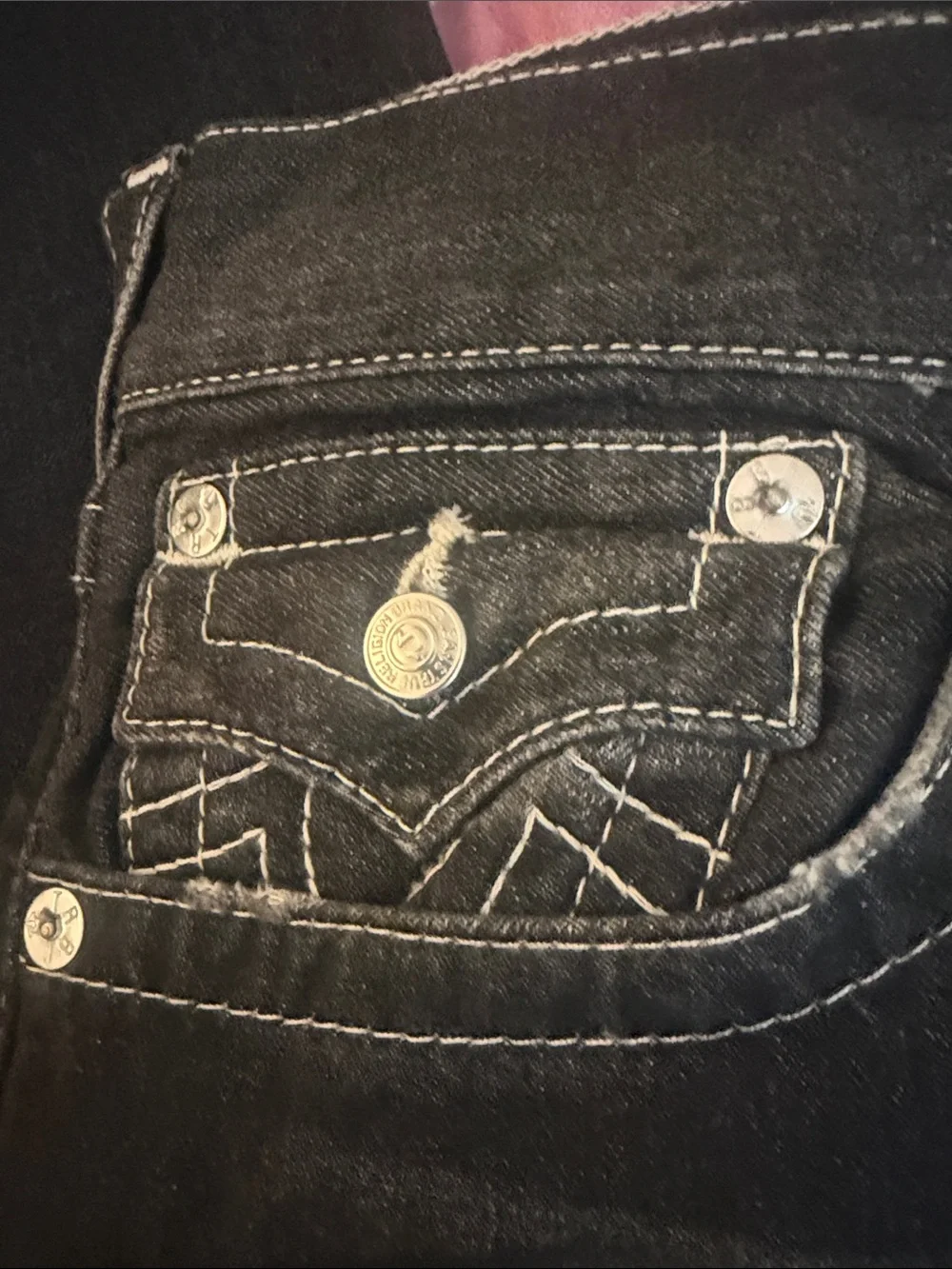 True Religion Men's Straight Jeans in Charcoal Black with White Label